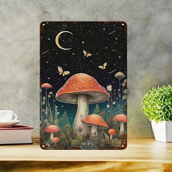 New Mushroom Metal Sign Picture Boho Hippie Decor Festival Party Game Room Decor - Picture 1 of 3